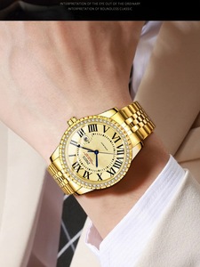 Reloj de Cuarzo para Mujer 2026, Tono Dorado, Bisel con Incrustaciones de Diamantes, Esfera con Números Romanos, Visualización de Fecha, Correa de Acero Inoxidable, Luminoso - Product Image 4