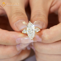 Anillo de compromiso y boda de lujo de oro de 18 quilates con diamante cultivado en laboratorio Goldleaf, corte marquesa, color E, personalizado, para aniversario y uso diario