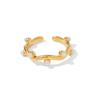 Bague en acier au titane à la mode Bague ouverte en perles blanches en acier inoxydable de conception irrégulière plaquée or 18 carats