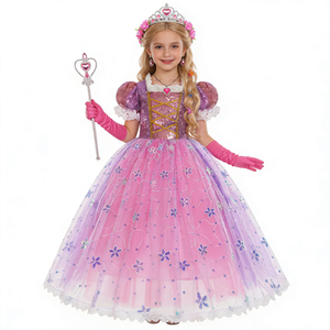 Costume da <span class=keywords><strong>Principessa</strong></span> dei Film, Abito da <span class=keywords><strong>Principessa</strong></span> dai Capelli Lunghi, Vestito da <span class=keywords><strong>Principessa</strong></span> Viola con Paillettes e Rete per Bambina - Product Image 1