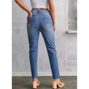 2025, Pantalones vaqueros de pierna recta de cintura alta para mujer, transpirables, azul cielo, XL, estilo lápiz a la moda - Product Image 3