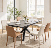 Table à manger extensible 160+30+30cm, plateau noir, base en métal croisé, table à manger rectangulaire moderne pour la maison, le restaurant, le café