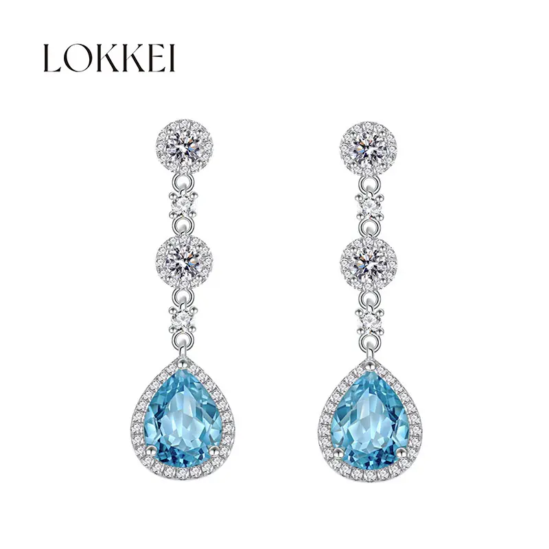 Boucles d'oreilles de luxe en pierre de topaze bleue, pendants d'oreilles en argent Sterling 925 pour mariage