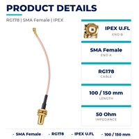 Câble RG178 SMA femelle traversant vers IPEX U.FL Pigtail, 50 Ohm, VSWR 1.5, faible perte, pour antenne de module routeur WiFi, 100-150 mm
