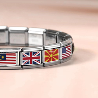 LAMOON Nouvelle Collection Breloque Italie Drapeau National Couleur Argent Compatible Bracelets DIY en Acier Inoxydable 9mm pour Fabrication de Bijoux Cadeau