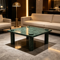 Table basse carrée moderne et minimaliste en marbre vert à quatre pieds, idéale pour la maison de rêve