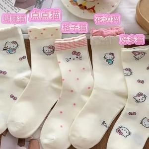 Kt <b>Cat</b> Knee <b>Socks</b> Women White Thin Mid Calf Breathable Anime Cartoon Lace Sweet Style Youth <b>Socks</b> - Product Image 3
