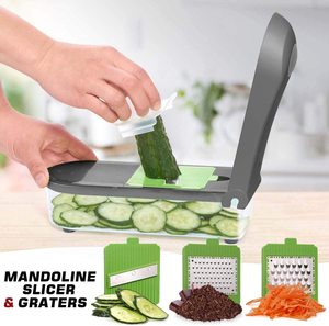 Picador de Verduras Ecológico de 5 Cuchillas con Recipiente, Libre de BPA, Cortador Manual Multifuncional para Preparación de Ensaladas - Product Image 3