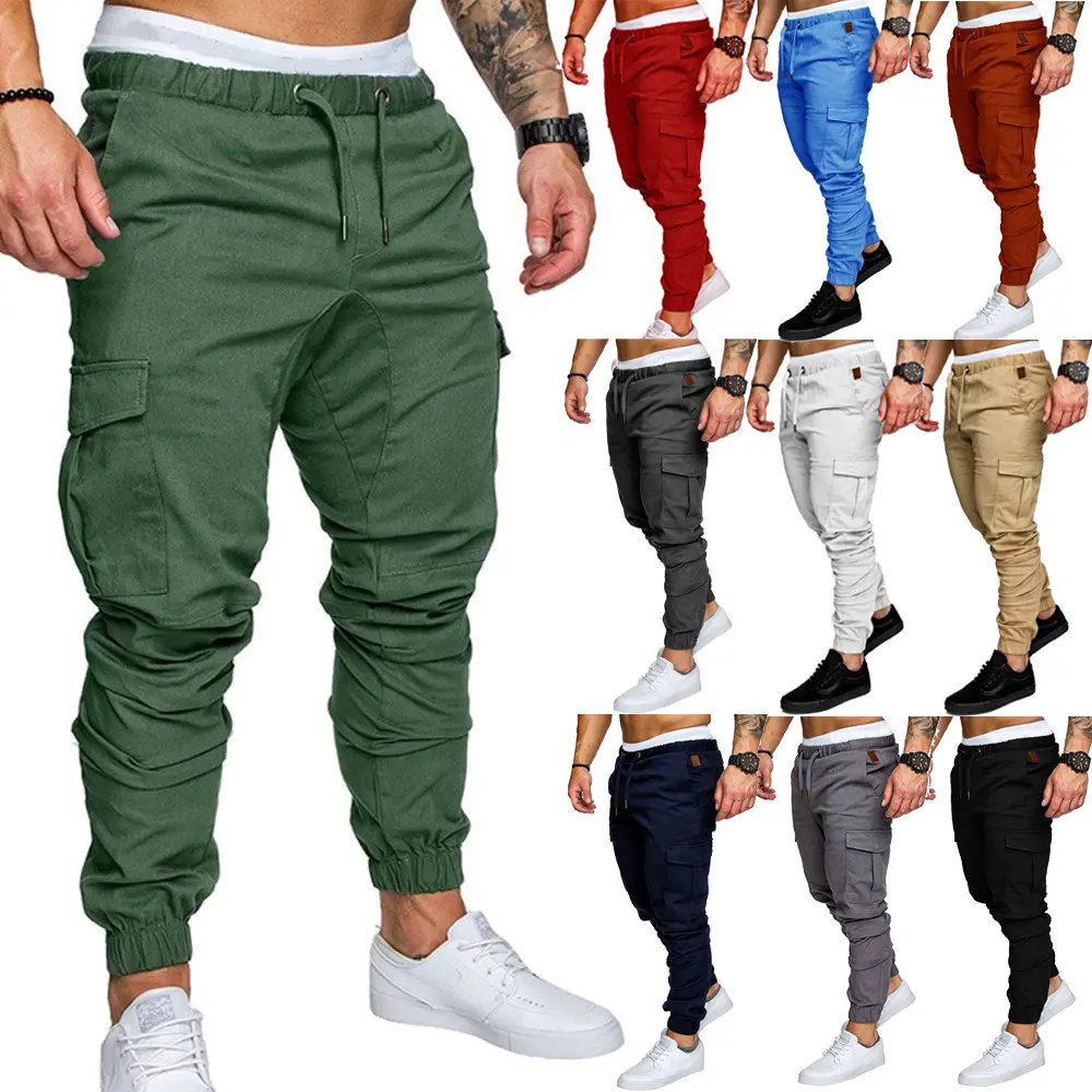 Men Cargo Pants Slim Fit Tether Casual Jogger Outfit Plus Size 5XL Black Navy Blue Khaki Chino Trousers Skinny Sweatpants
