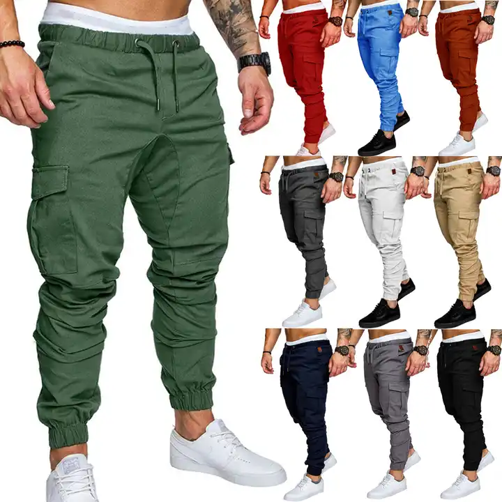 Men Drawstring Cargo Long Pants Elastic Waist Casual Combat Trousers  Sweatpants - Veg4U