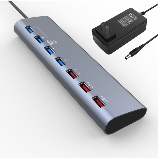 7-Port USB 3.0 Aluminum Hub with 4 Data 3 Fast Charging 12V3A Power Cross-Border PC Compatible 12V3A Power Products in Stock