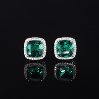 Nouveauté 2026 : Bijoux en laiton plaqué platine, émeraude de simulation rétro, forme carrée large, style simple, pour femme, mariage et soirée, 8*8