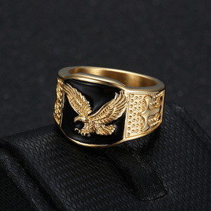 2025 nuovo nero goccia d'olio <span class=keywords><strong>Eagle</strong></span> anelli da uomo in acciaio inox di alta qualità argento 18K oro PVD placcato moda gioielli pregiati filippine - Product Image 2
