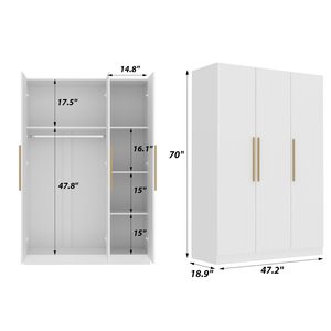 <span class=keywords><strong>Armadio</strong></span> Moderno Bianco a 3 Ante in Legno con Ante in MDF, Cassetti, Ripiani e Asta Appendiabiti - Arredamento Camera da Letto - Product Image 6