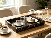 Plateau de vanité carré en marbre vert naturel, plateau de rangement décoratif à rainures profondes pour commode, salle de bain, entrée, table, décoration intérieure