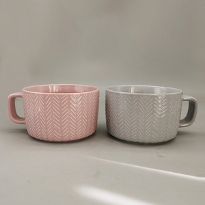 Tazas de sopa de cerámica en relieve, tazón de fideos con tira <span class=keywords><strong>Diagonal</strong></span>, restaurante creativo, hogar, listo para enviar, tazas de desayuno de porcelana - Product Image 4