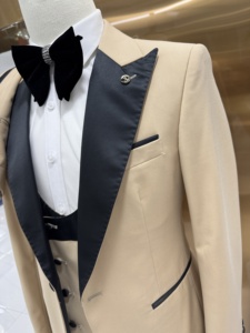 <span class=keywords><strong>Beige</strong></span> Noir Veste Gilet Pantalon 3 Pièces Revers Hommes <span class=keywords><strong>Costume</strong></span> Garçons D'honneur De <span class=keywords><strong>Mariage</strong></span> Tuxedos Costumes De Bal pour Homme - Product Image 2