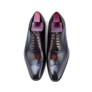 Chaussures Oxford de mariage de luxe pour hommes en cuir véritable personnalisé de style rétro, formelles, italiennes, en cuir de vachette pleine fleur - Product Image 4