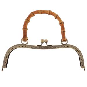 Bronzo 27cm manico in bambù telaio in metallo con chiusura a catenaccio per borsa fai da te in bambù e legno artigianato - Product Image 3