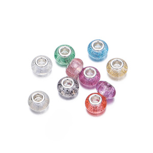 Resin Filled Glitter <b>Large</b> Hole <b>Beads</b> Ball Shape DIY Jewelry Accessories Unisex Bracelet Charms Multicolor Speckled Design - Product Image 5