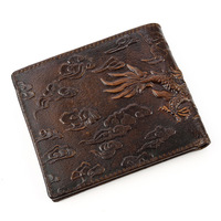 Dompet kulit asli model Tiongkok, dompet Vintage pola naga asli, dompet kustom banyak warna