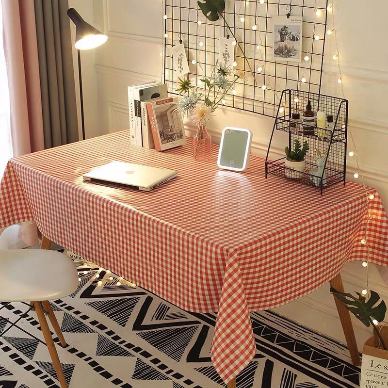 Nuevo - PVC pequeño patrón de cuadros rojos [borde recto]