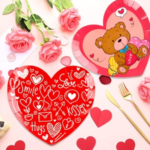 Assiettes en papier biodégradables jetables en forme de cœur pour la Saint-Valentin et les fêtes d'anniversaire, série transfrontalière, décoration de table - Product Image 2