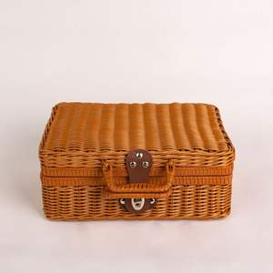 سلال نزهة صغيرة مستطيلة الشكل للأطفال مصنوعة من البلاستيك والراتان البني مع مقابض معدنية وقفل - Product Image 6