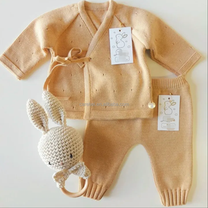 Ensemble de vêtements en tricot pour nouveau-nés, pull en coton pointelle, kimono en tricot et <span class=keywords><strong>pantalon</strong></span>, ensemble 2 pièces, accessoires photo pour bébés - Product Image 5