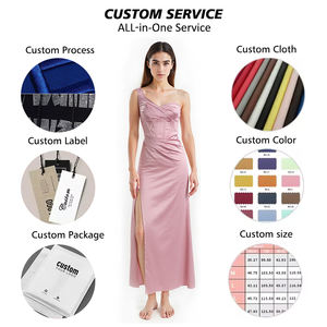 ホットピンクワンショルダーサテンドレスエレガントボディコンイブニングガウン女性用セクシーパーティードレスハイウエストプロムカクテルドレス - Product Image 3