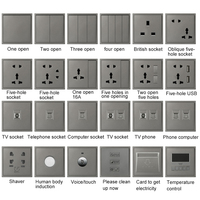 Gri renkli duvar anahtarı İngiltere afrika elektrik anahtar priz 1Gang 2Way Dimmer perde kapı zili anahtarı TV bilgisayar USB soket