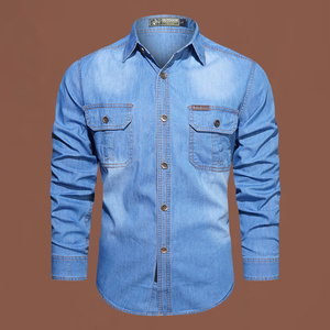 <span class=keywords><strong>Chemise</strong></span> en <span class=keywords><strong>jean</strong></span> décontractée pour <span class=keywords><strong>homme</strong></span>, coupe ajustée, col boutonné, manches longues, respirante, en coton, pour l'automne - Product Image 4