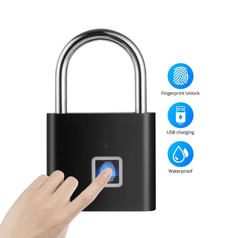 Zinc Alloy High Security Keyless Waterproof Smart Biometric Fingerprint Electronic Padlocks Security Padlock
