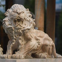 Statue d'animaux en pierre de décoration extérieure, taille réelle, en marbre naturel sculpté à la main, Statue de Lion rugissant, Sculpture à vendre