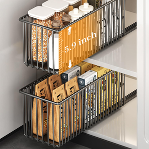 Lot de 2 étagères coulissantes extensibles sans perçage pour armoire de cuisine, fines, largeur 15,3 cm, profondeur 41 cm, noires, rangement pour placard - Product Image 3