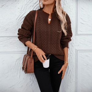 Maglione da <span class=keywords><strong>Donna</strong></span> Lavorato a Maglia con Collo Rotondo, Maniche Lunghe, Vestibilità Ampia, Tinta Unita, Maglia Spessa per Autunno Inverno - Product Image 1
