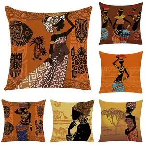 Moda sanat Retro tarzı atmak yastık etnik antik afrika kadın yastık kılıfı dijital baskı 45*45 ev dekor yastık kapak