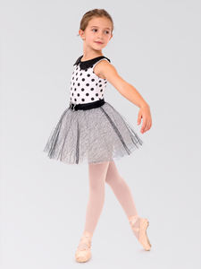 Trajes <span class=keywords><strong>de</strong></span> Ballet Tutú <span class=keywords><strong>de</strong></span> Anna Shi con Diseños Nuevos en Blanco y Negro con Puntos y Cinturón <span class=keywords><strong>de</strong></span> Malla Negra - Product Image 2