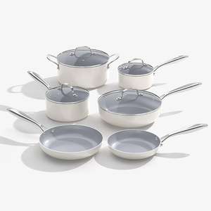 Juego de Ollas y Sartenes Modernas de Alta Calidad con Tapas de Vidrio, Asas de Acero Inoxidable, Cerámica Antiadherente, Inducción, 9 Piezas, Aluminio - Product Image 1