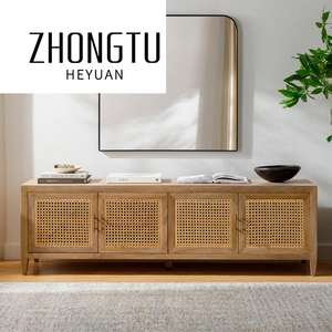 रतन गेट स्टोरेज के साथ मनोरंजन केंद्र, प्राचीन टीवी कैबिनेट ठोस लकड़ी डिजाइन लिविंग रूम मीडिया कंसोल टीवी स्टैंड कस्टम - Product Image 2