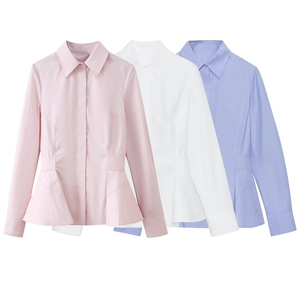 Camisa de Popelina Personalizada para Mujer 2026 con Dobladillo Asimétrico con Volantes, Blusa Corta Informal Vintage, OEM/ODM por Fábrica de Ropa China - Product Image 1