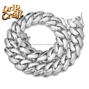 Chaîne cubaine fine en acier inoxydable 14K argent 10/12/14/16/18/20/22mm avec fermoir tête de <span class=keywords><strong>dragon</strong></span>, collier, bijoux en gros - Product Image 1