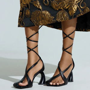 Custom Styles Women's Cross Ankles Straps Sandals Summer Snake Print Pumps Irregular High <b>Hook</b> Heels <b>Clip</b> Toe Shoes - Product Image 2