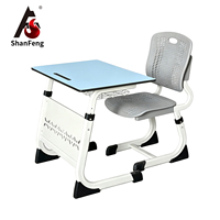 Bureau d'école à siège unique réglable en hauteur avec chaise, siège moulé par injection en PP, plateau de table en stratifié HPL pour salle de classe d'école primaire