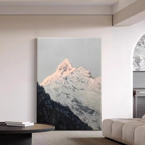 Peinture à l'huile peinte à la main, montagne dorée sous le soleil, texture 3D, art mural contemporain pour salon, décoration de fond de canapé - Product Image 1
