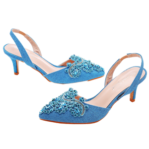 Sandalias de Boda de Alta Calidad con Punta en Pico, Tira Trasera, Soporte de Arco Ultra Alto, Ligeras, de PU, con Diseño Personalizado y Perlas - Product Image 1
