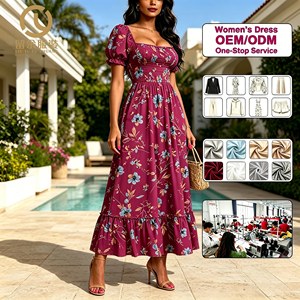 Vendita all'Ingrosso di Vestiti Estivi Eleganti in Chiffon con Stampa Floreale, Abito Lungo da <span class=keywords><strong>Donna</strong></span> in Stile Francese con Maniche Corte, Vestiti Casual da Signora - Product Image 1