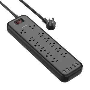 Wontravel Soket Ekstensi Listrik, Pelindung Surge Strip 12 Outlet dengan 4usb Tipe C