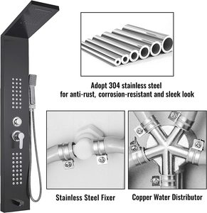 5 Functies Full Messing Body Geborsteld Zwart Waterval Douchekop Regenval Spa Douchepaneelsysteem Met Lichaamsmassage Jets - Product Image 4