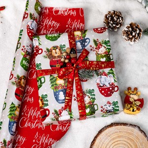 Pearlescent Reversible Wrapping Paper Roll- 17 Inch X 33 Feet - Silver Mug with Animals, Red Merry Christmas - Product Image 2
